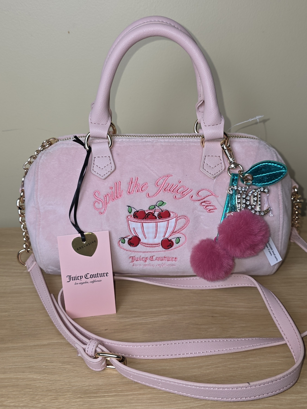 Juicy Couture Sweet Tea Party 'Spill the Juicy Tea' Velvet Satchel In Pink Clay